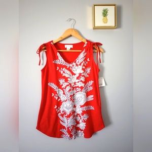 Liz Claiborne Blouse  Women V Neck Sleeveless Small  Cabaret Red Floral New